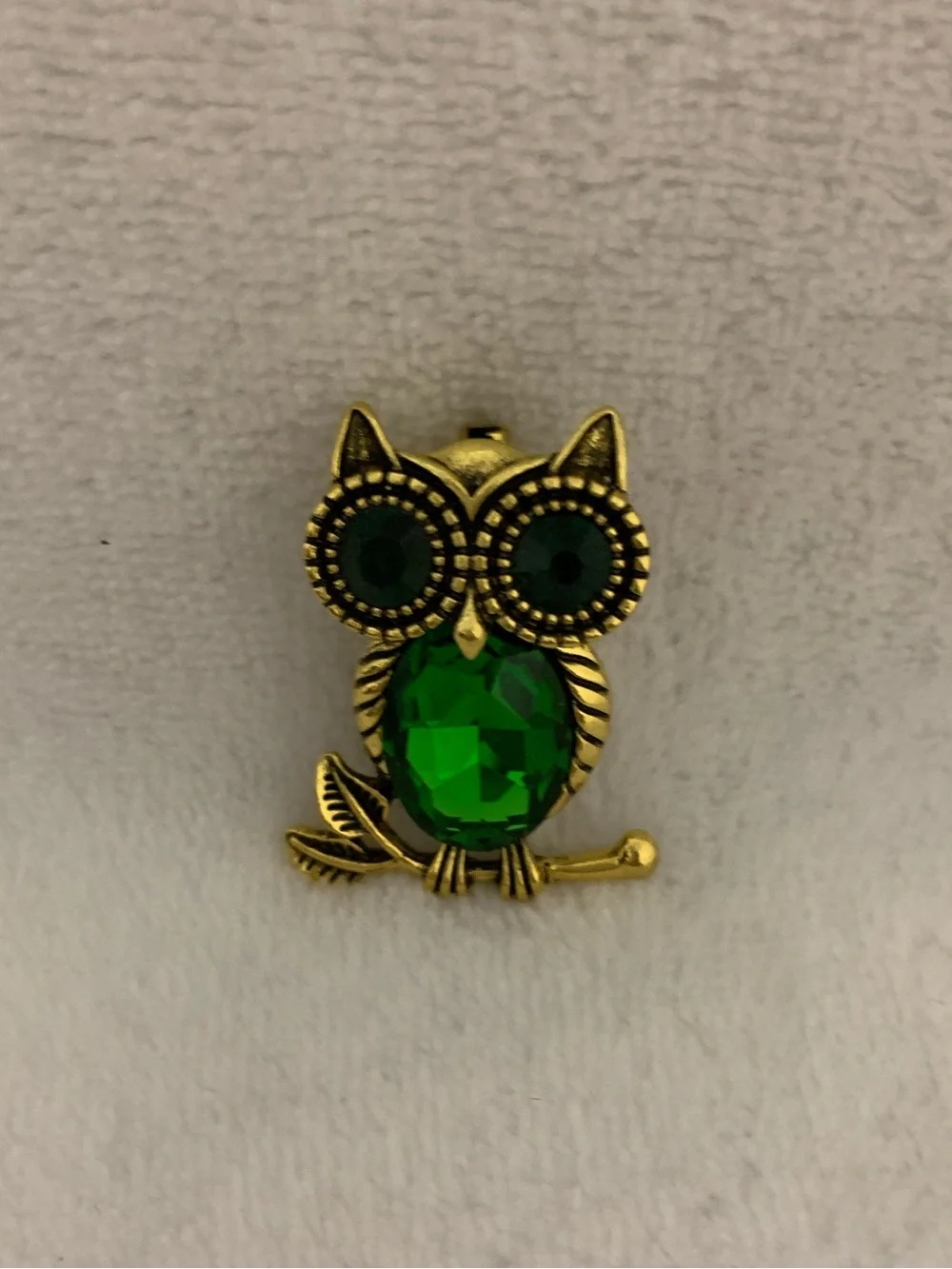 Gold-Tone Owl Brooch with Emerald Green Crystal